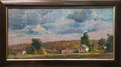 Картина. Александр Поплавский "Майский вечер в Залесном" картон, масло, 25х50 см. Авторская живопись.