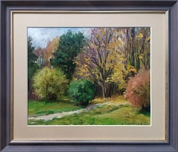 Картина. Наталья Воронкова "Осенний день" холст, картон, масло, 25х31 см, габ 38х44 см. Авторская живопись.