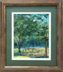 Картина. Олеся Фатеева Мостик в парке картон, масло, 17х14 см. Авторская живопись.