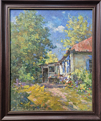 Картина. Александр Поплавский. Солнечный дворик. Картон, масло. 50х41 см. Авторская живопись. 