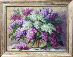Картина. Никколова И.А. Сирень махровая. Холст, масло. 30х40 см. Авторская живопись. 