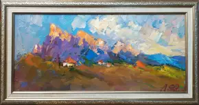 Картина. Александр Филиппов Утренние горы, холст, масло, 24х52 см. Авторская живопись.