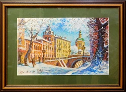 Картина. Леонид Золотарёв "Январь в Воронеже", бумага, пастель, 36х58 см. Авторская живопись. 