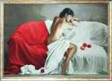 Гобелен в раме. Красное и белое. 78х109 см