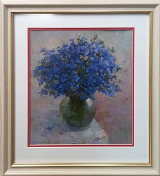 Картина. Татьяна Поплавская. Васильки. Картон, масло. 29х27 см. Авторская живопись. 