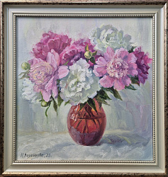 Картина. Наталья Воронкова.Букет ароматных пионов. Холст, масло. 42х40см. Авторская живопись.