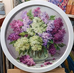 Картина. Никколова И.А. Аромат сирени. Холст, масло. 50х50 см. Авторская живопись. 