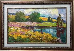 Картина. Александр Филиппов Цветные поля июля, холст, масло, 30х50 см. Авторская живопись.